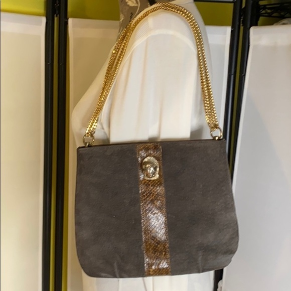 Vintage Ruth Saltz Gray Suede w/ Snakeskin Purse - Picture 8 of 16